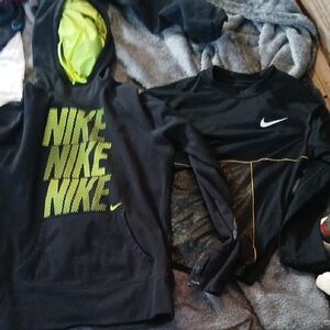 Nike Black and Neon Green Hoodie and Shirt Set